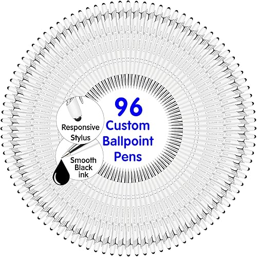 96 bolígrafos personalizados a granel con punta de lápiz capacitivo, bolígrafos personalizados de 0.020in con nombre, logotipo grabado o mensaje,