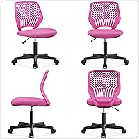 Vista 45 de Yaheetech Linda silla de escritorio para niños, silla de computadora pequeña sin brazos con soporte lumbar para adolescentes, respaldo bajo, Verde