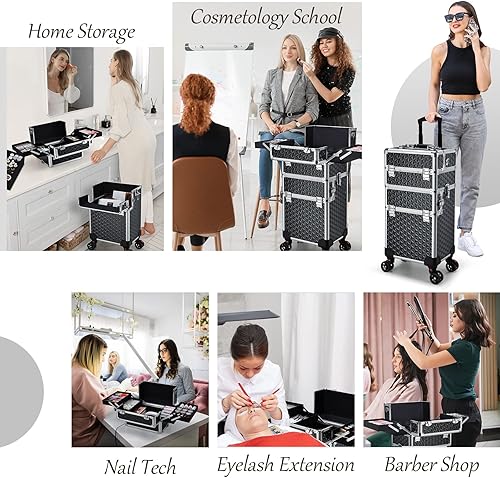 Miniatura 7 de Profesional 3 en 1 Estuche de maquillaje con ruedas Estuche de tren cosmético con ruedas Gran Capacidad Maquillaje Trolley Salon Barber Traveling