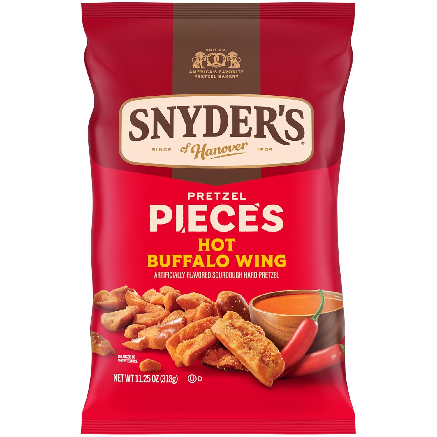 Snyder's of Hanover Hot Buffalo Wing Pretzel Pieces - Spicy Crunchy Sourdough Snacks, 11.25 oz Bag