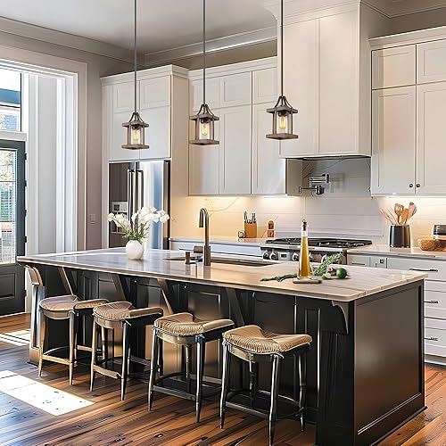 Miniatura 2 de LOG BARN Luces colgantes para isla de cocina, iluminación colgante de cocina de granja sobre la isla con vidrio transparente, lámparas colgantes de