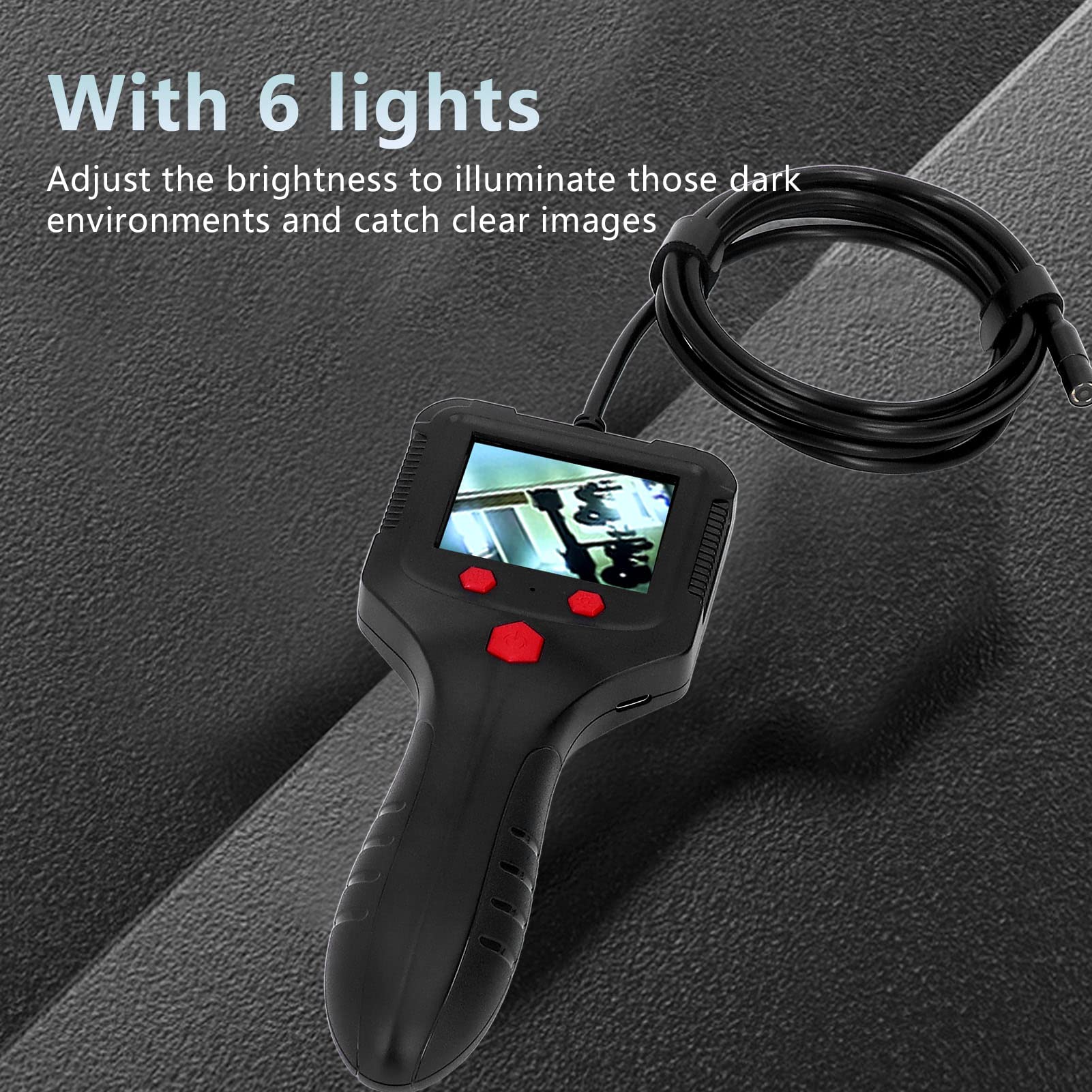 Respicefinem Handheld Pipe 25×13×7 Handheld Endoscope 2.4In IPS LCD Screen Lens Flexible Cable Portable Pipe Inspection Camera with Light 5V