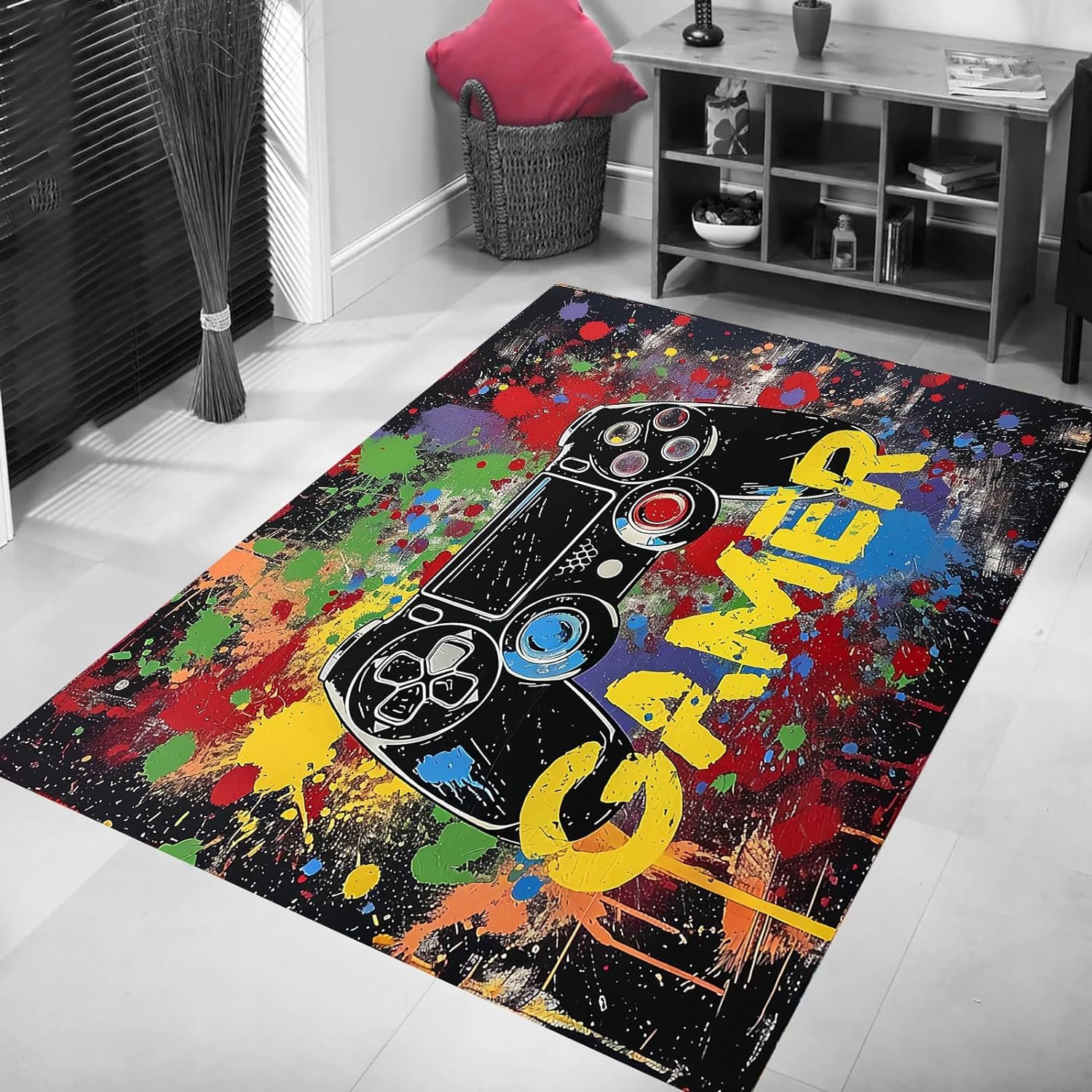 PEIHUODAN Alfombra Salón Gamer Alfombras De Habitacion Juvenil Niños Cool Neon Esports Game Multicolor Hip Hop Graffiti Gamepad Gamer Alfombra Gamer Suelo Videojuego Hombres (Graffiti,120x180cm)