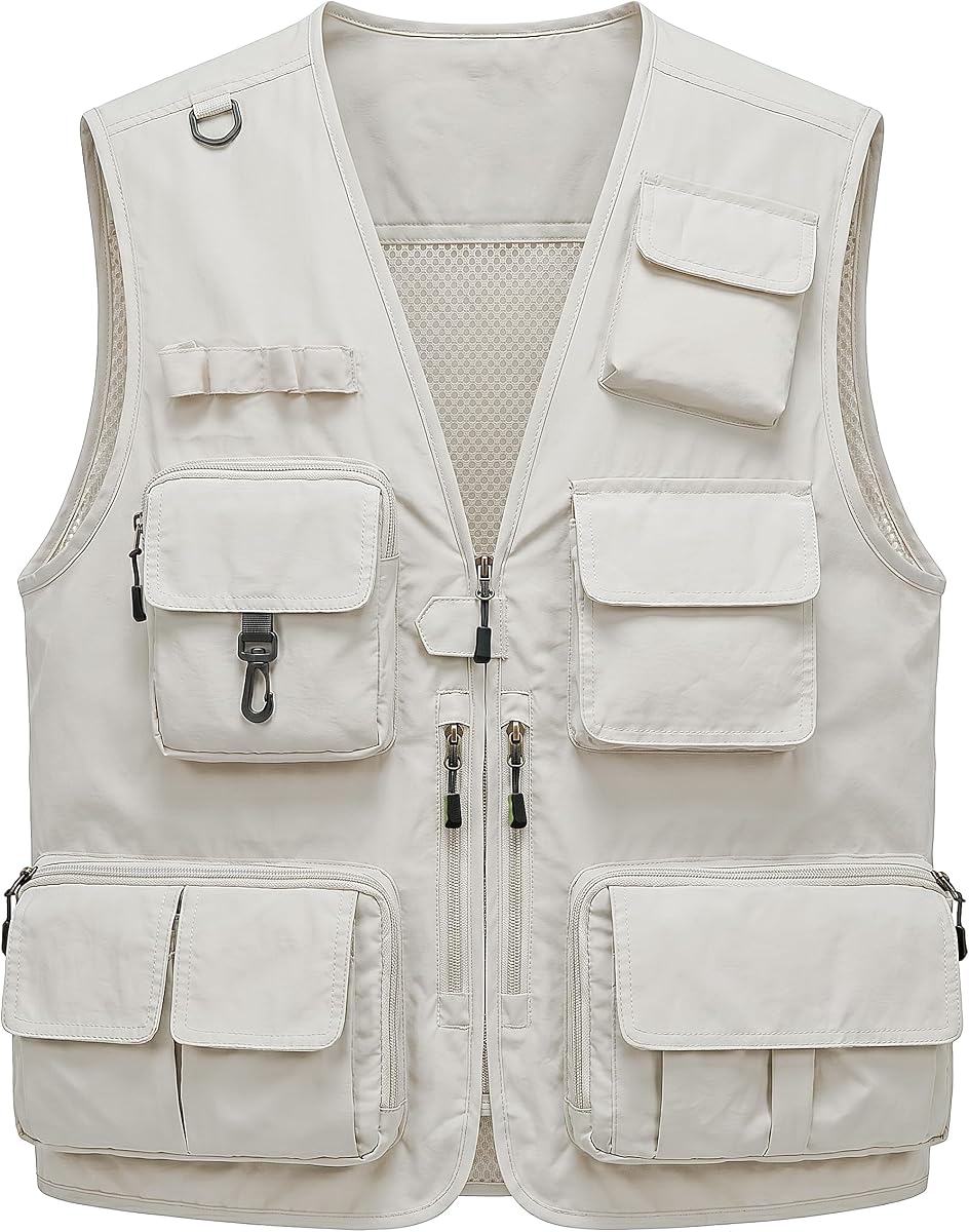 Mens Lightweight Safari Travel Fishing Photography Outdoor Work Cargo Vest with Pockets