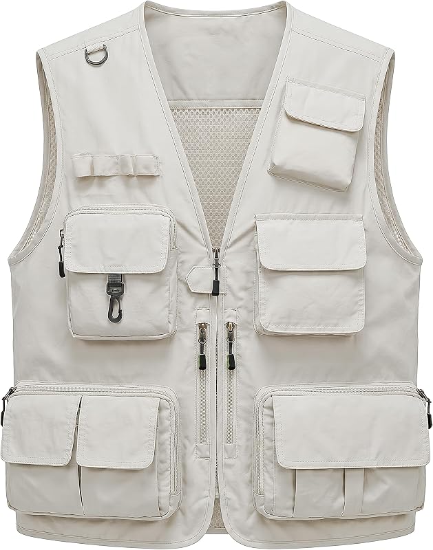 Mens Lightweight Safari Travel Fishing Photography Outdoor Work Cargo Vest with Pockets