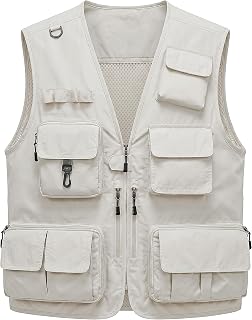 Mens Lightweight Safari Travel Fishing Photography Outdoor Work Cargo Vest with Pockets
