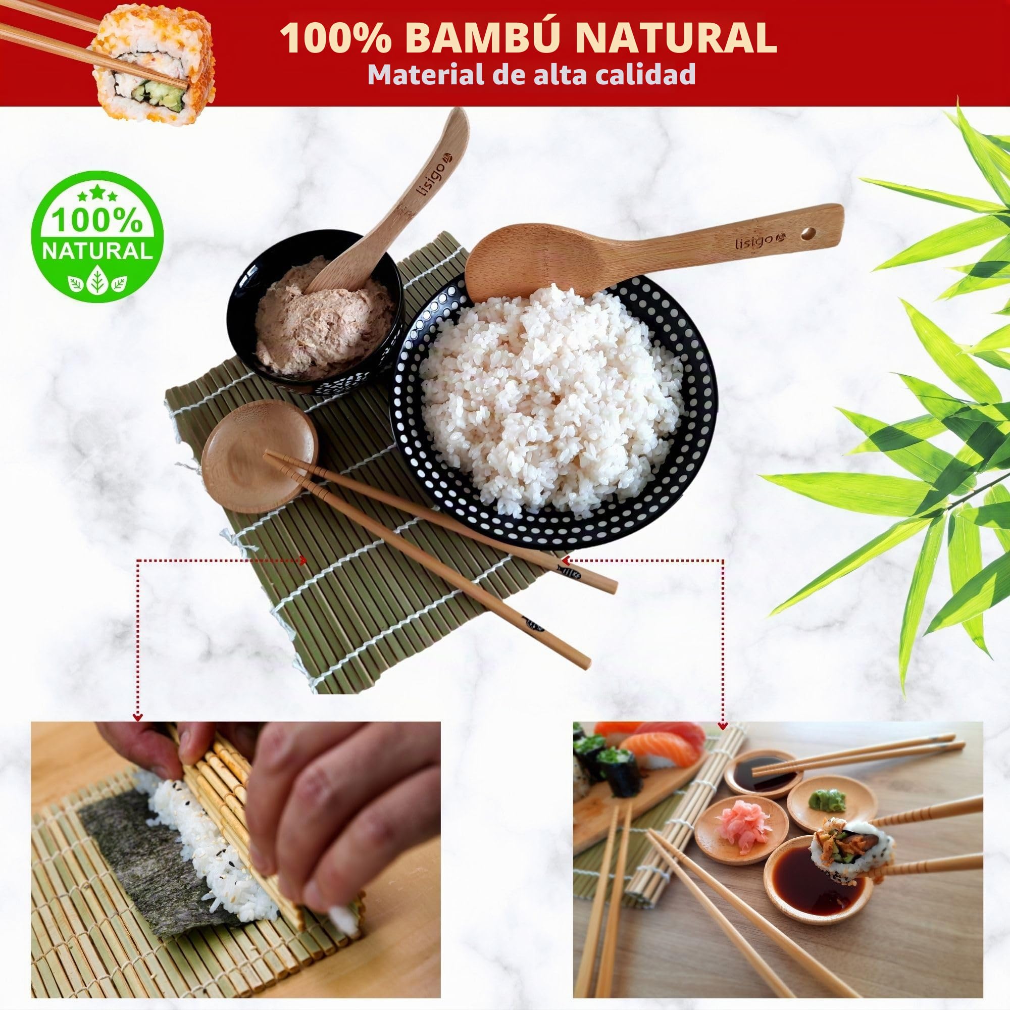 Kit de sushi maki maker completo – Aparato para hacer sushi makis – Estuche con alfombrilla de bambú, cuchillo japonés, varillas, molde de sushi, sin BPA, idea de regalo para hombre y mujer