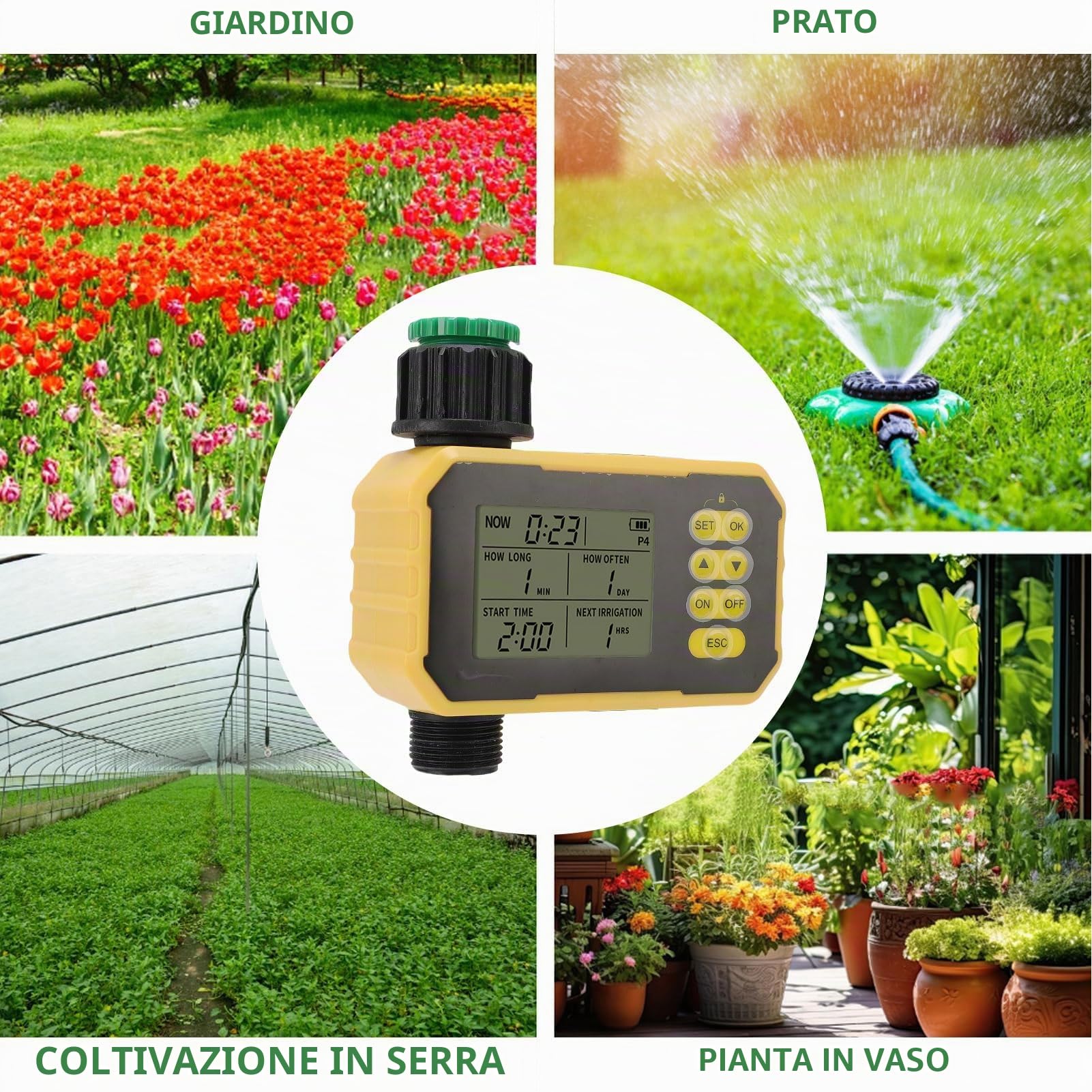 Timer di Irrigazione del Pannello Solare, Timer D'acqua Intelligente con Sensore Pioggia, Controller di Irrigazione Valvola di Irrigazione Automatica per Prato Tubi Giardino