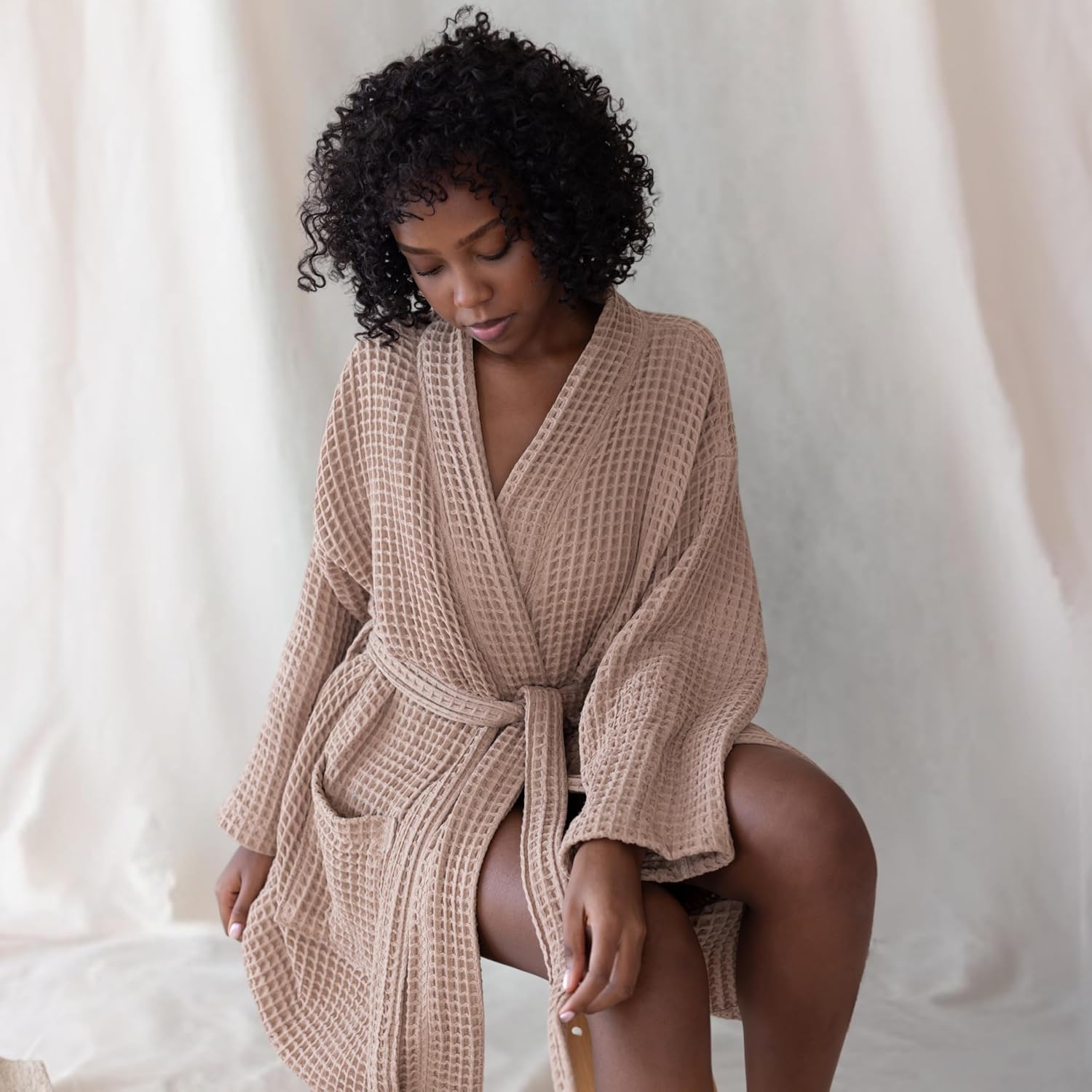Womens Kimono Waffle Robe - Lightweight 100% Turkish Cotton Housecoat for All-Day Lounging - Bathrobe for Shower