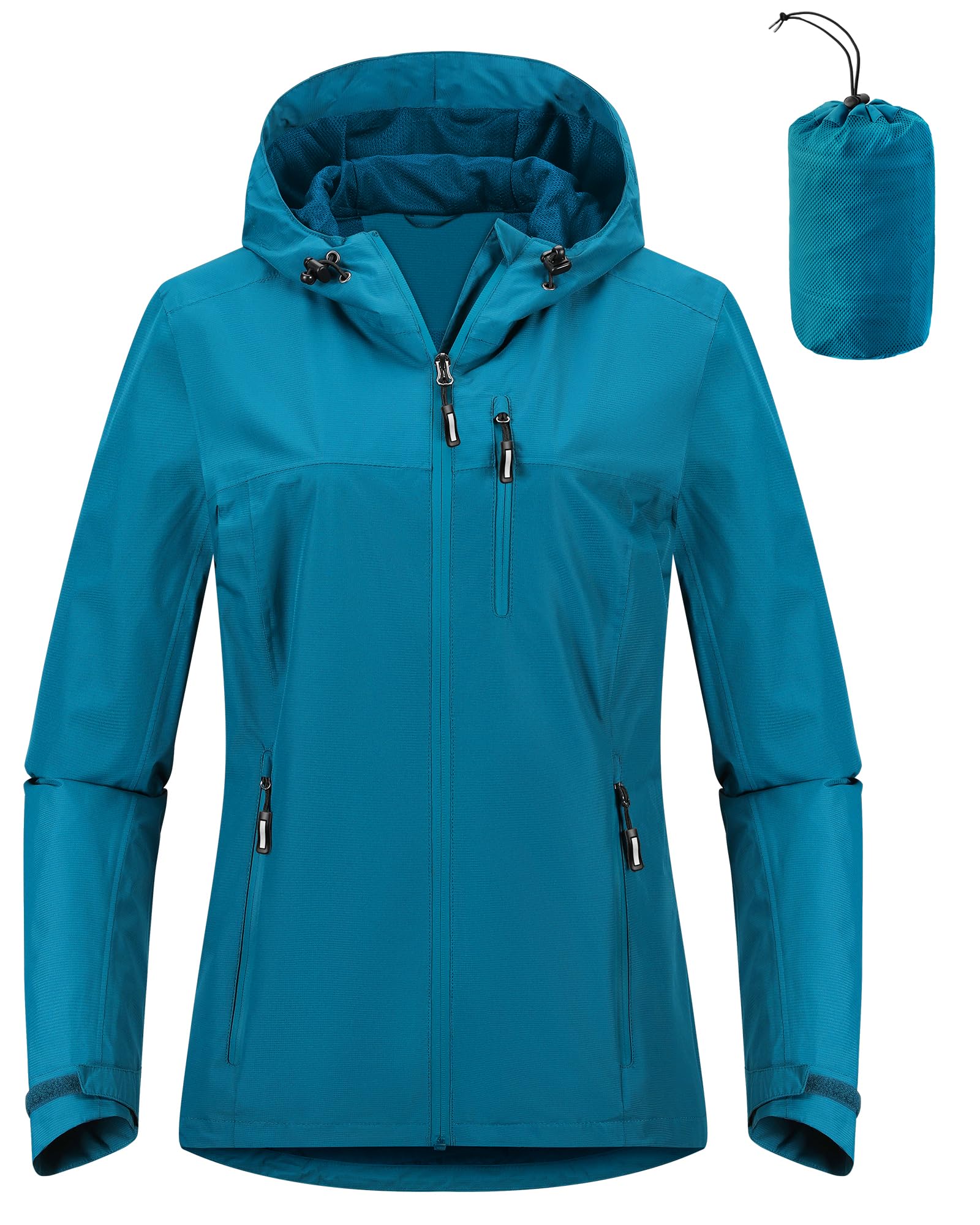 Outdoor Ventures Damen Regenjacke 10000MM Wasserdicht Leichte Gefüttert Packbar Sportjacke Funktionsjacke Atmungsaktiv Fahrrad Jacke mit Kapuze