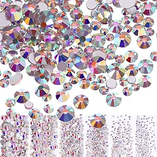 Bememo 3456 Pieces Nail Crystals AB Nail Art Rhinestones Round Beads Flatback Glass Charms Gems Stones, 6 Sizes for Nails Decoration Makeup Clothes Shoes (Crystal AB, Mixed SS4 5 6 8 10 12) - coolthings.us