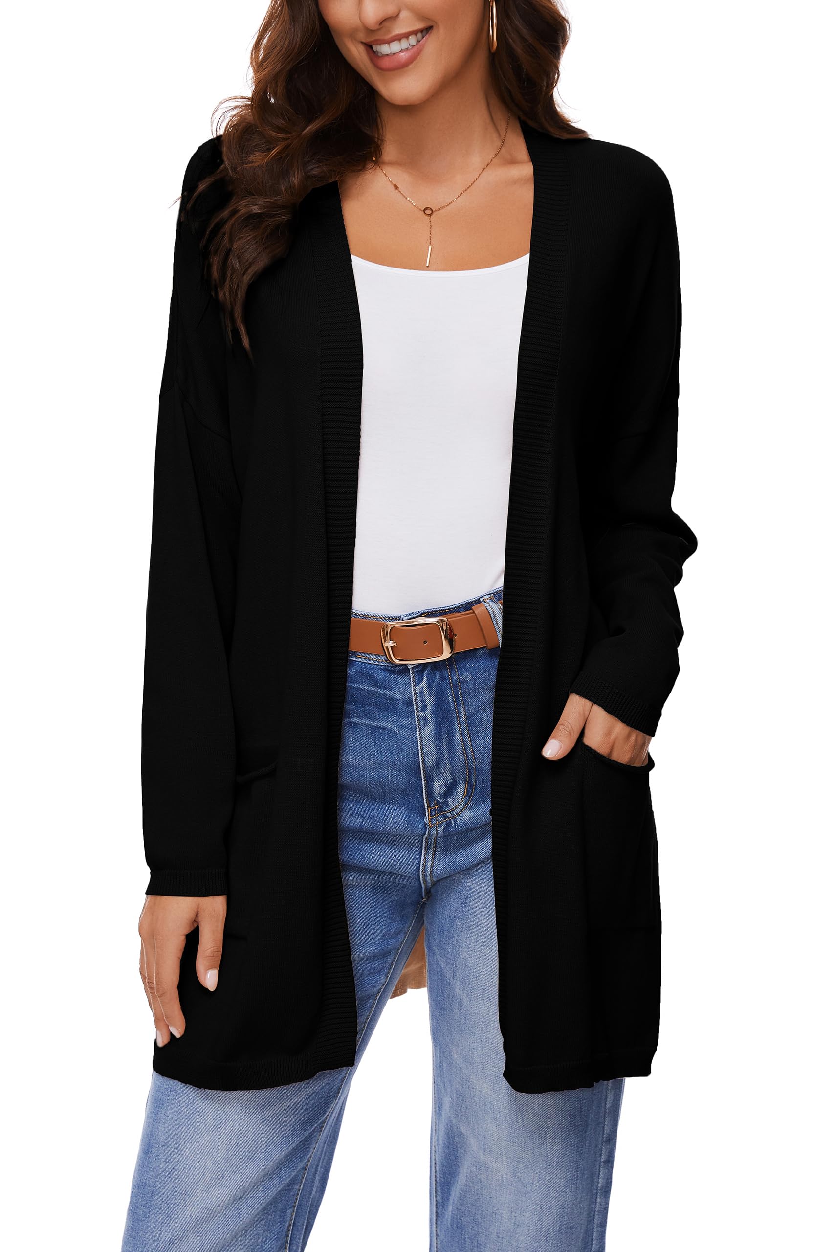 Womens 100 Cotton Lightweight Open Front Cardigans with Pockets Oversized Knit Casual Sweaters Outwear