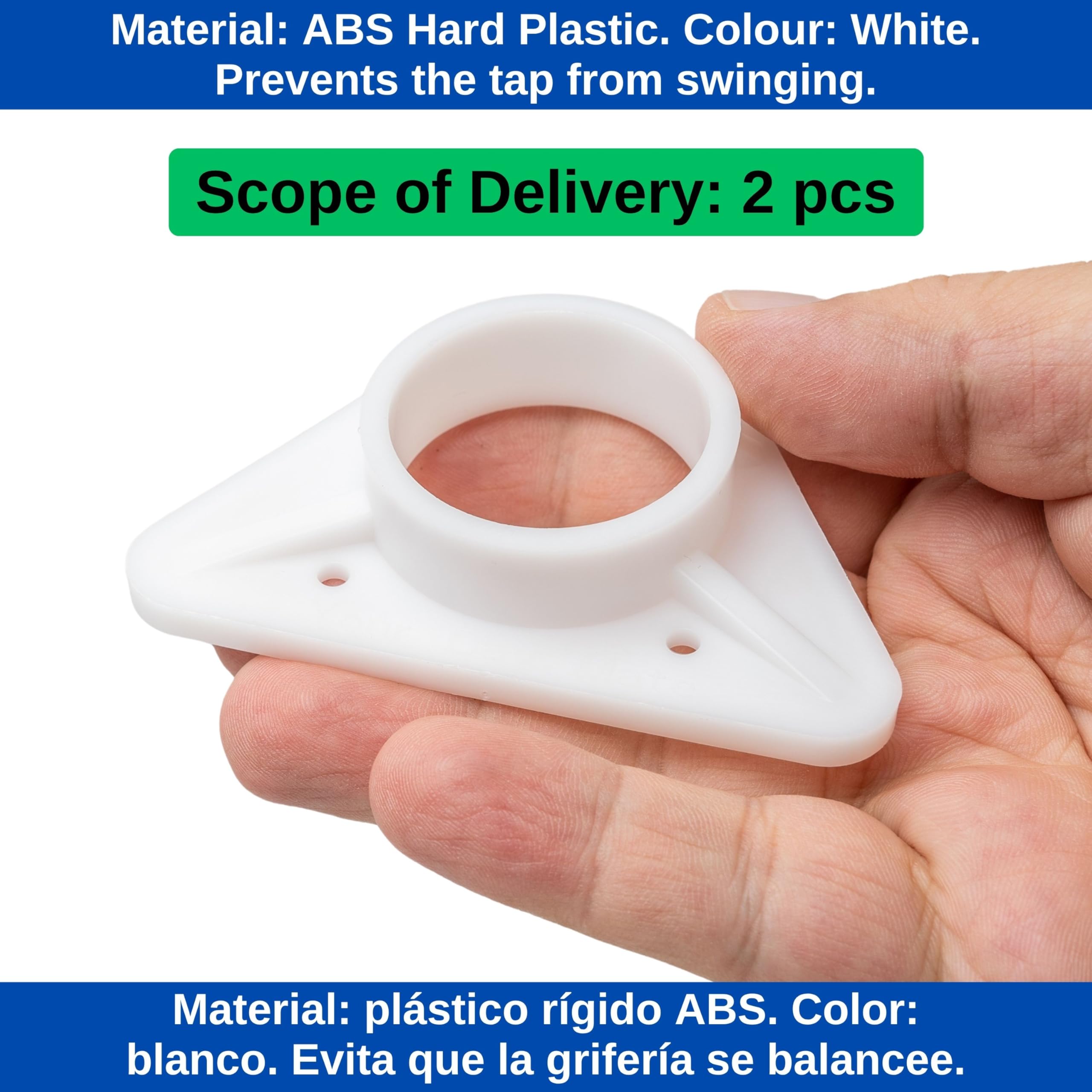 Rinforzo per lavello, 2 pezzi, bianco, in ABS, misura standard con foro interno Ø 36,5 mm, stabilizzatore per lavelli in acciaio inox a parete sottile