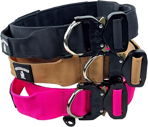 Miniatura 6 de Collar táctico para perro con asa, nailon resistente de 1.5 pulgadas de grosor, hebilla de liberación rápida de metal de estilo militar y anillo en