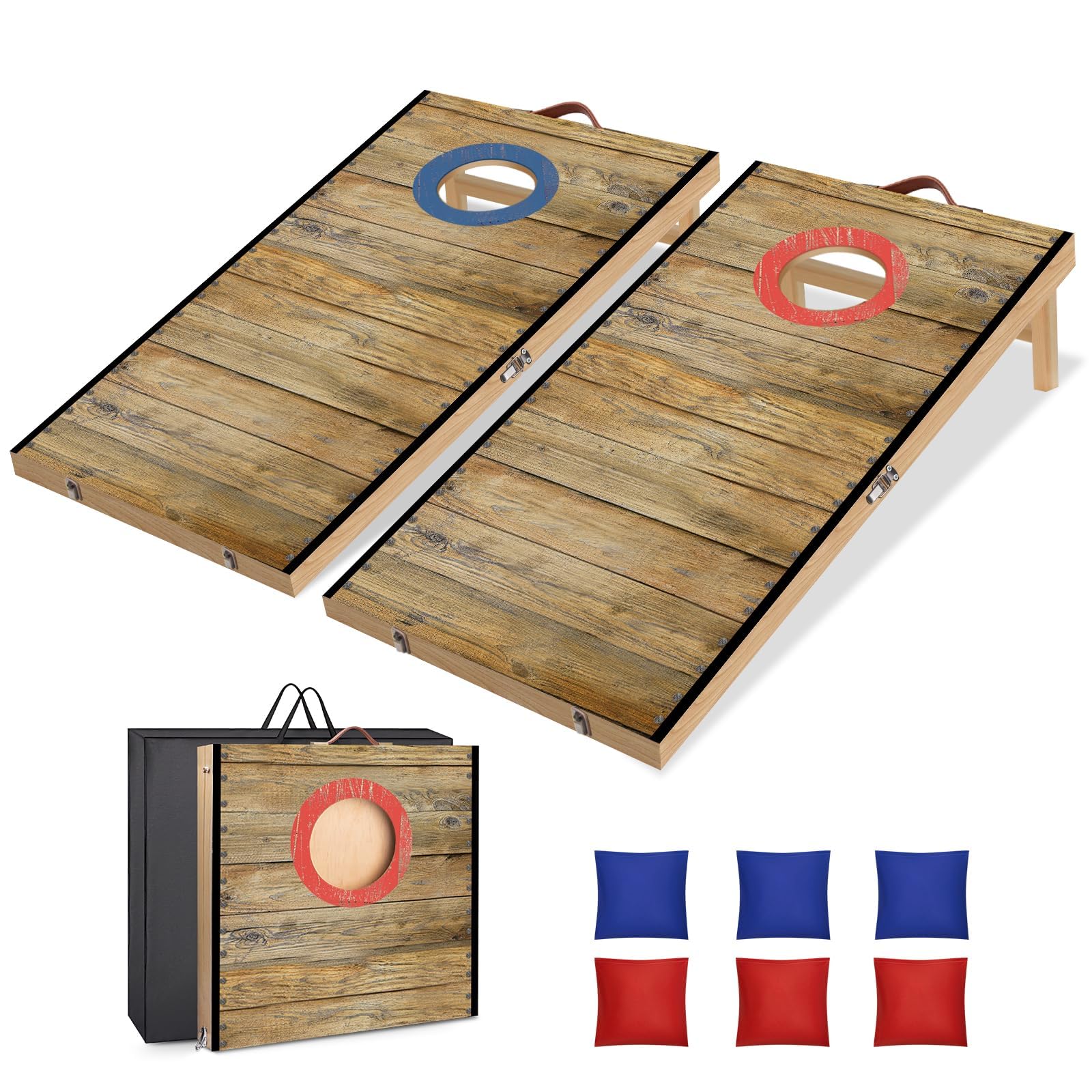 NZQXJXZ Cornhole Game Set, 2 ft x 1 ft Solid Wood Premium Corn Hole Boards with 6 Bean Bags and a Carrying Bag, Corn Toss Game Set for Family and Adult