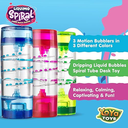 Miniatura 3 de YoYa Toys Liquimo Spiral - Liquid Motion Bubbler (paquete de 3) - Temporizador líquido de reloj de arena para niños y adultos - Juguetes para