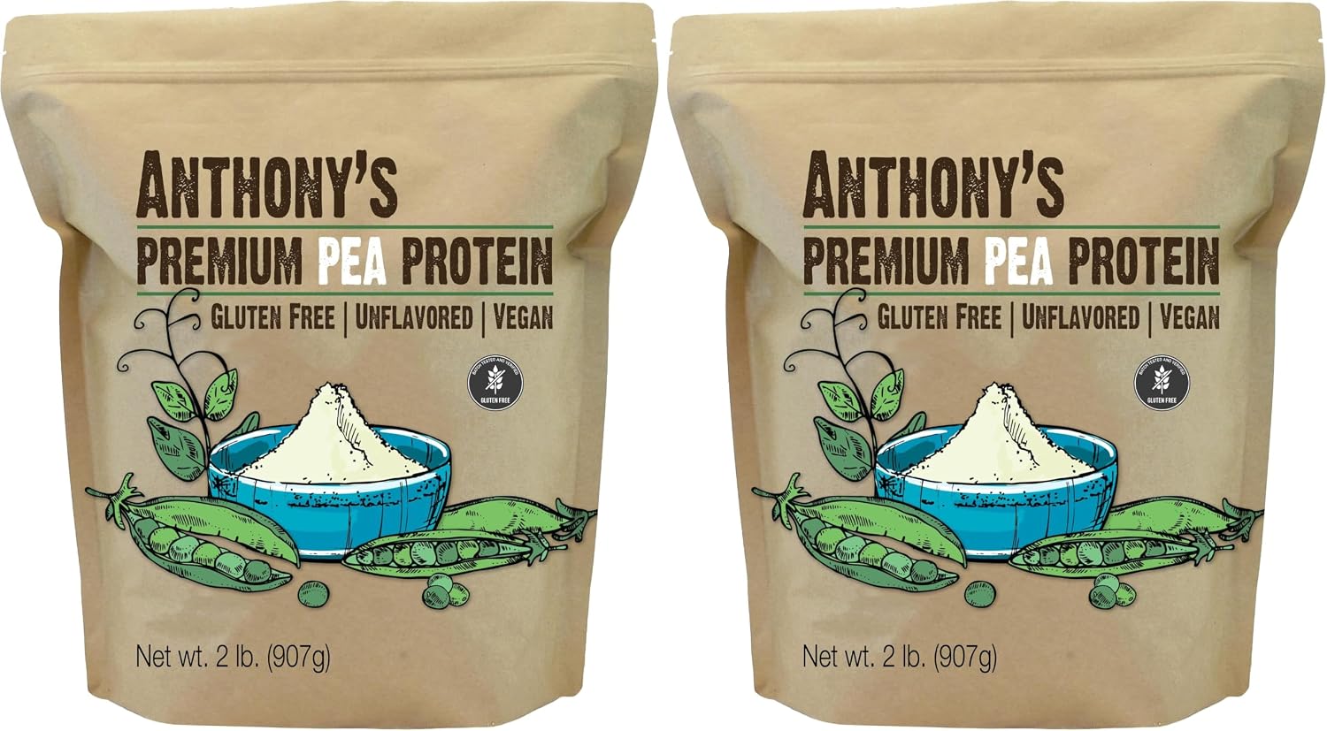 Anthony's Premium Pea Protein, 2 lb, Plant Based, Gluten Free, Unflavored, Vegan, Keto Friendly, Made from Peas (Pack of 2)
