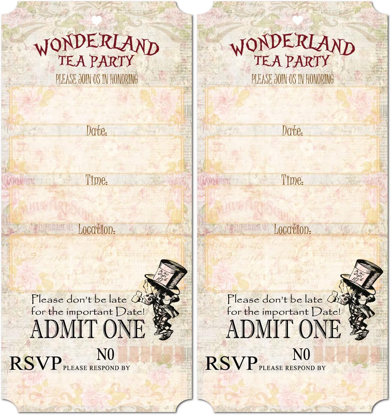 Amazon.com : HANDRA 30pcs Alice in Wonderland Tea Party Invitations ...