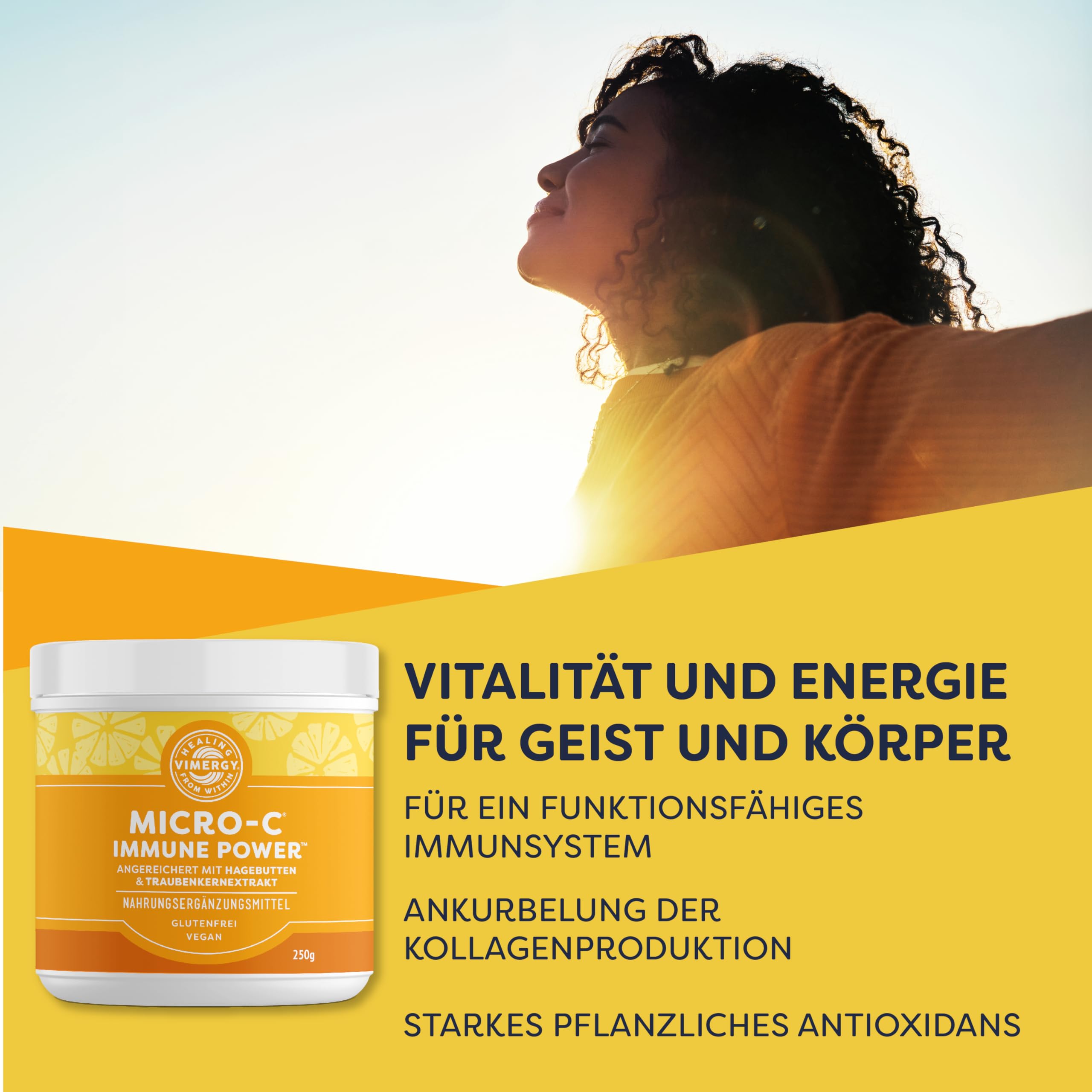 Vimergy Micro-C Immunkraft, 139 Einnahmen – Vitamin C 1000 mg – Sanfte Ascorbinsäure - Vitamin C Gepuffert als Pulver – Immunsystem & Nerven – Knochen & Knorpel – Glutenfrei -Vegan (250 g)