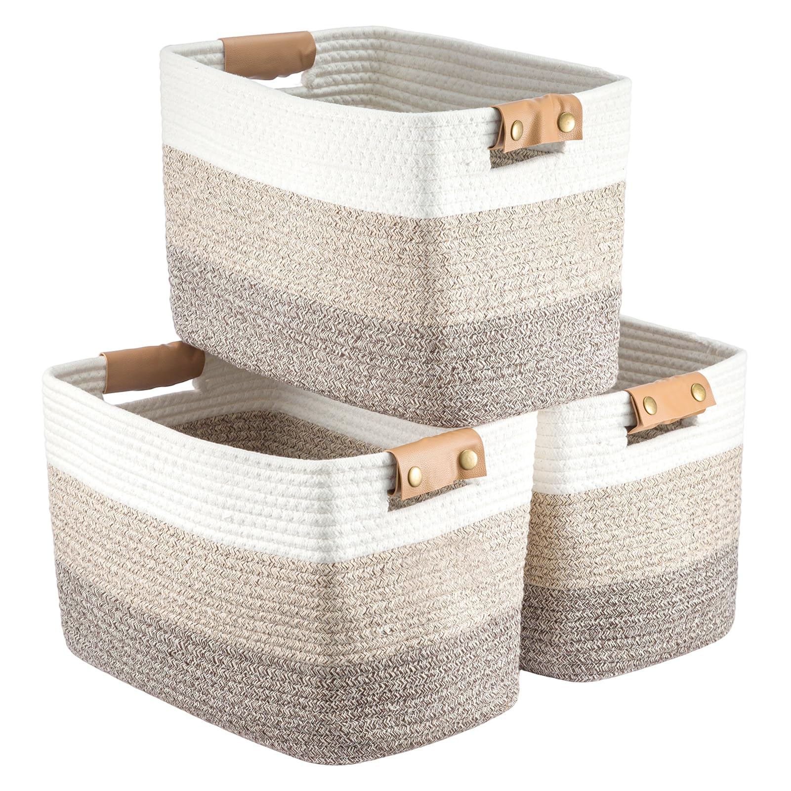 CROWNSHOP Woven Storage Basket Cotton Rope Baskets for Shelves Closet Organizer Washing Basket for Laundry Basket Box Organizer Bins With Handles Dirty Clothes Baskets for Living Room
