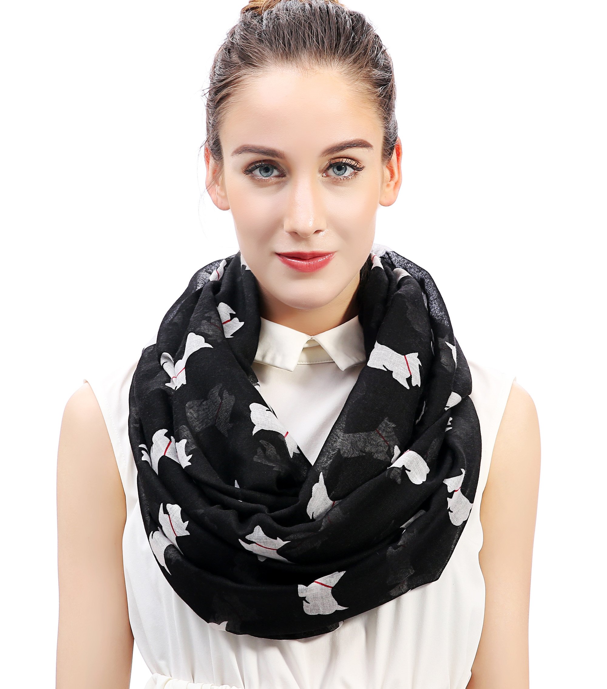 Lina & Lily Scottish Terrier Scottie Dog Print Women's Infinity Scarf Snood Lightweight (Black)