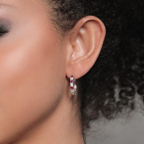 Miniatura 4 de Gem Stone King Pendientes de aro de plata de ley 925 con rubí rojo y diamante blanco cultivado en laboratorio 083 quilates 0866in  085 pulgadas de