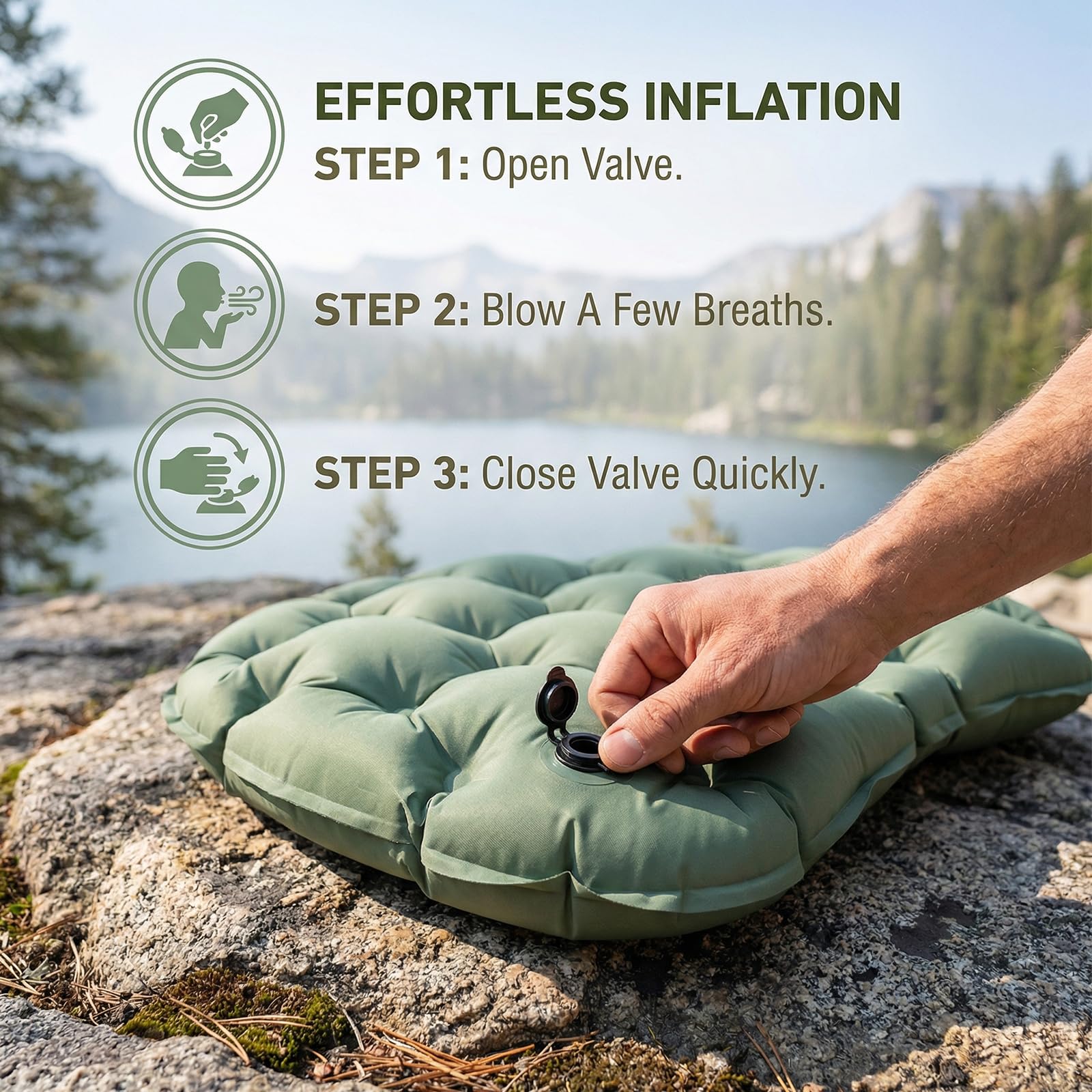 Aufblasbares Camping Sitzkissen, Aufblasbares Sitzkissen Reisekissen Wasserdicht, Tragbares Reisekissen 36 x 28 cm, Faltbar Outdoor Camping Kissen für Wanderungen, Büro, Flugzeug, Stadion (Grau)