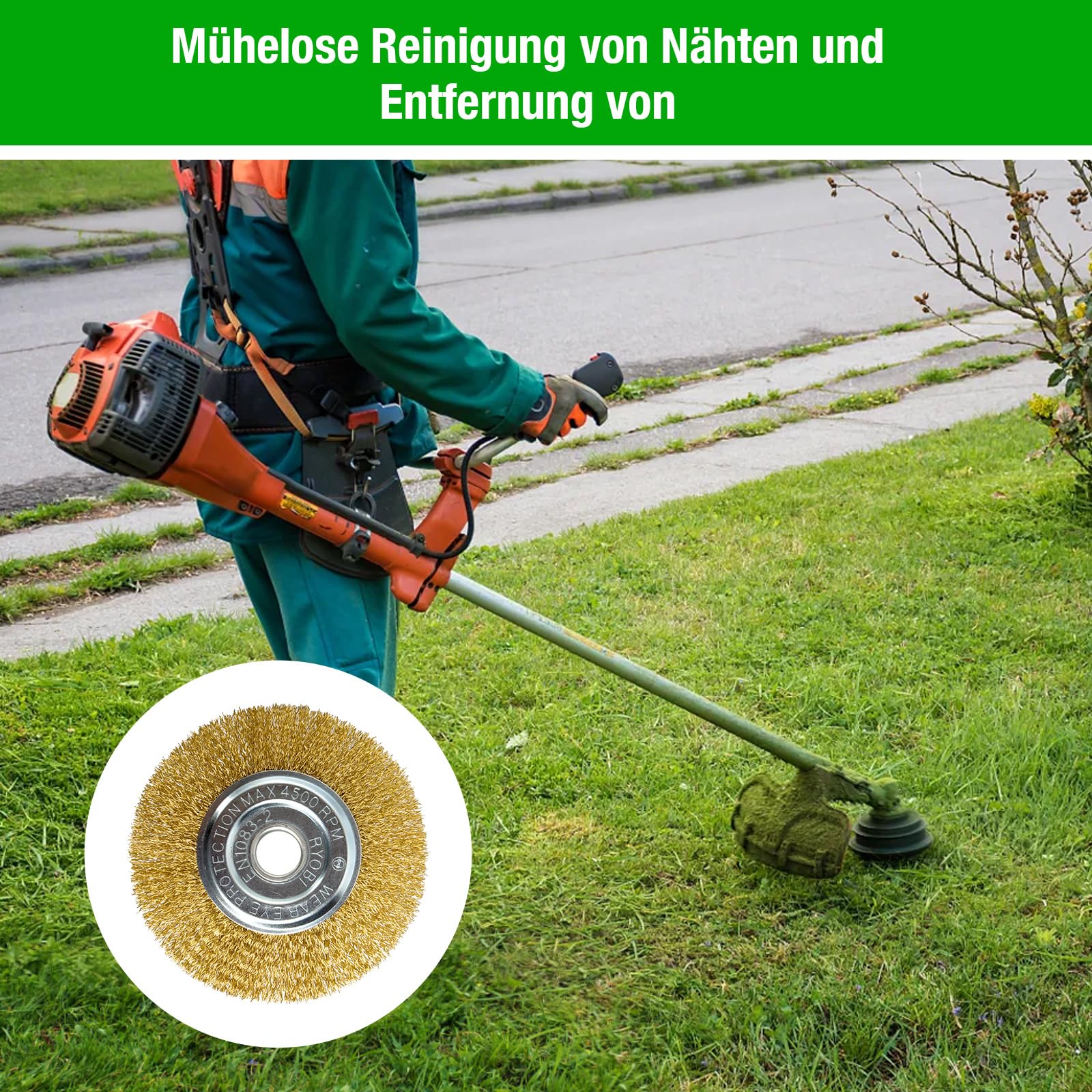 Fugenbürste 6er Set, Kompatibel mit Gloria Multibrush und Anderen Drahtbürsten, 11.5cm Durchmesser - Hochwertige Messingbürste, Garten Weedbrush Zubehör zur Entfernung von Unkraut Moos Steinen