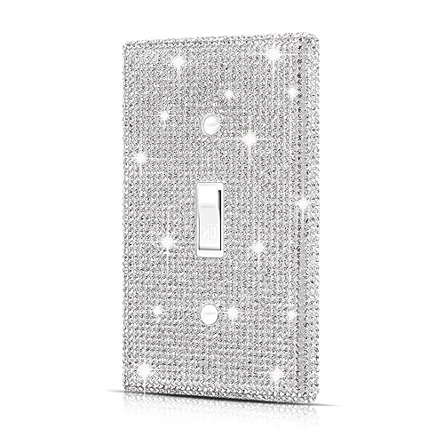 Wall Plate Light Switch Cover, Standard Size 4.50" x 2.76", Dengduoduo Silver Rhinestones Bling Decorative Wall Plate Light Switch Outlet Cover for Bedroom Accessories Home Decor (Single Gang Toggle) - Standard Size - Silver Design 4