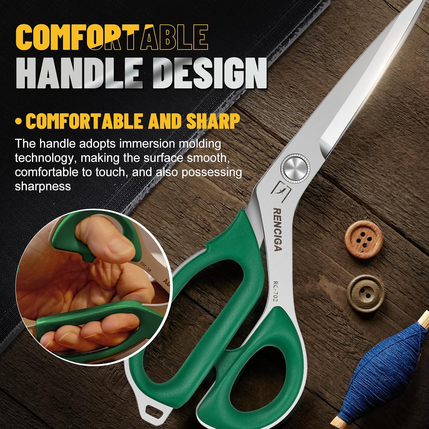 Fabric Scissors Tailor Sewing Shears Heady Duty Multi-Purpose Integral Molding Scissors for Fabric Cutting Leather Dressmaking Comfort Grip Professional Sharp Cloth Scissor Crafting (9 Inch)