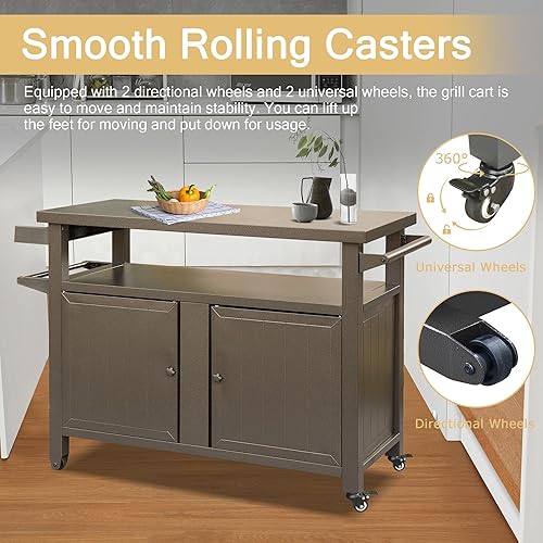 Miniatura 6 de Domi - Carritos de parrilla para exteriores con ruedas, mesa de metal para exteriores, mesa de comedor de cocina, mesa de barbacoa para patio, isla