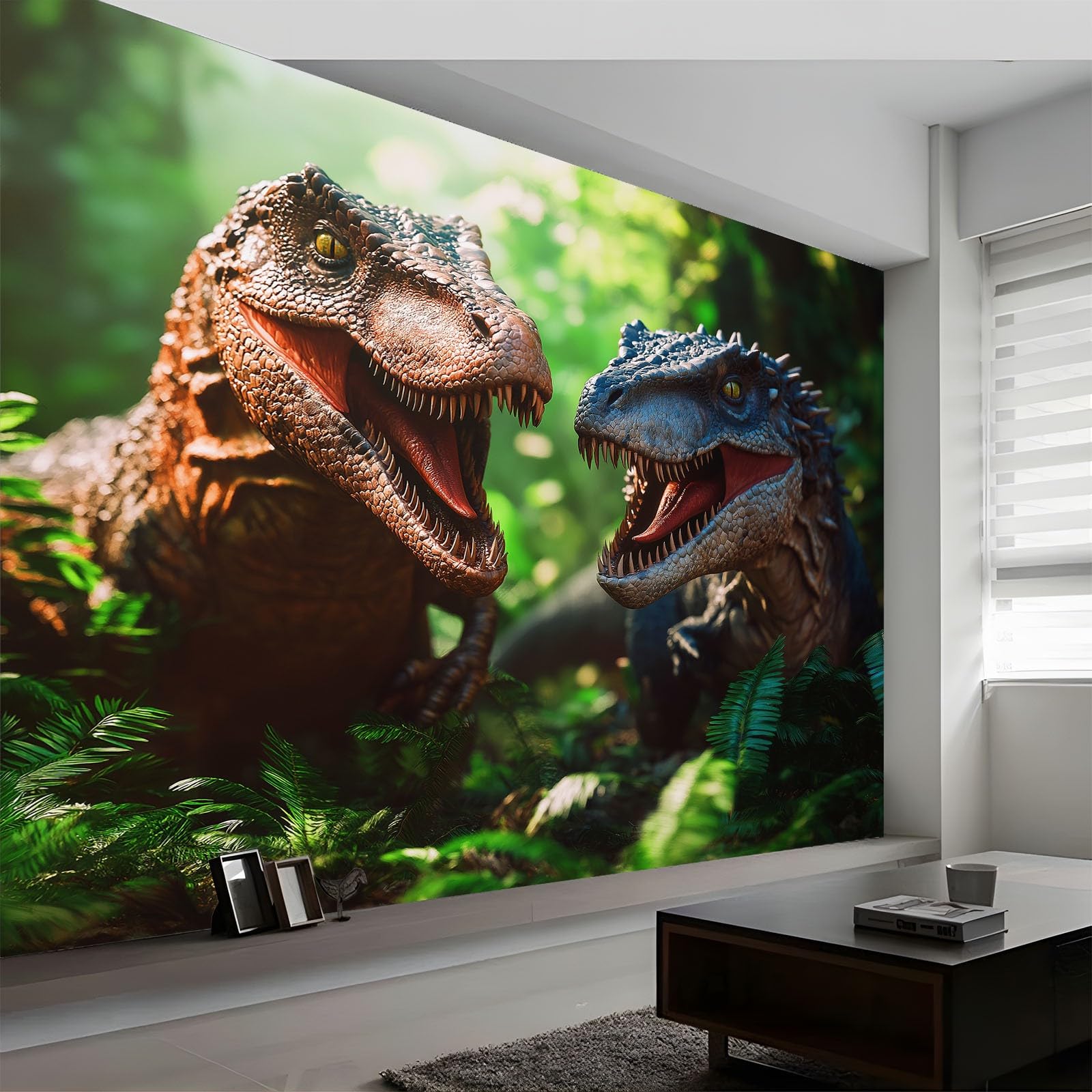 Fototapeta 500 x 280 cm Las Dinozaurów Zwierzęta Włóknina Fototapeta 3D | Fototapeta Ścienna Dekoracja Salon Sypialnia, Zielony