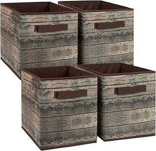 Sorbus Collapsible Storage Bins - 11 Inch Sturdy Foldable Fabric Storage Cubes with Dual Handles - Set Of 4 Baskets for Organizing, Pantry, Closet, Cubby, Under Bed - Rustic Brown Decorative Organization and Storage Baskets for Shelves, Toys, Books, Closet Organizer and Storage
