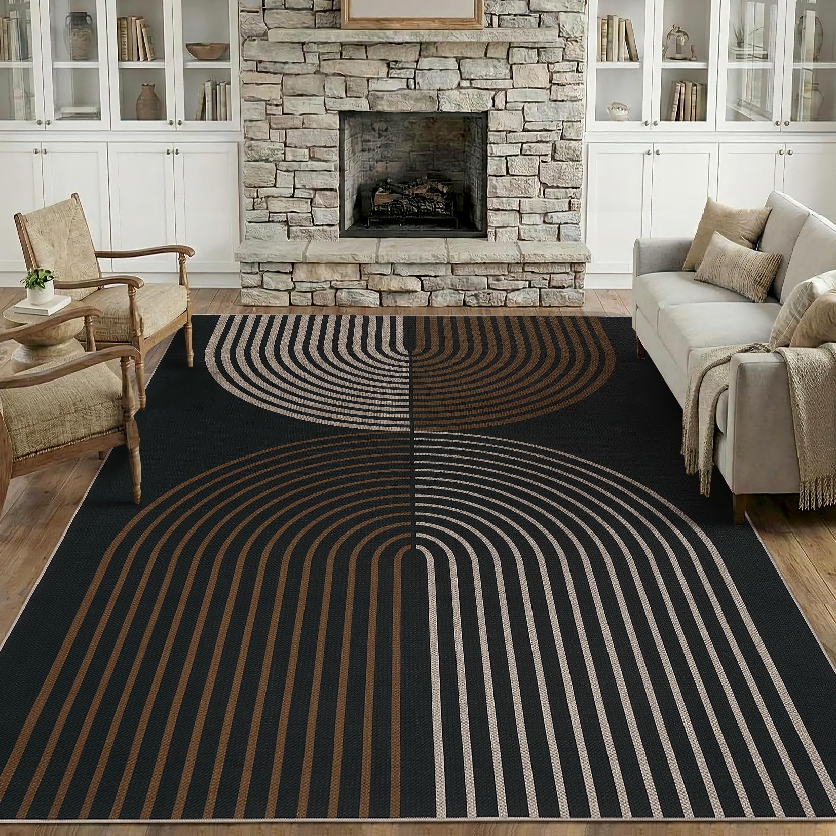 GarveeHome Modern Rainbow 8x10 Easy Jute Rug for Living Room Indoor Outdoor Patio Farmhouse, Contemporary Non Slip Non Shedding Carpet for Bedroom