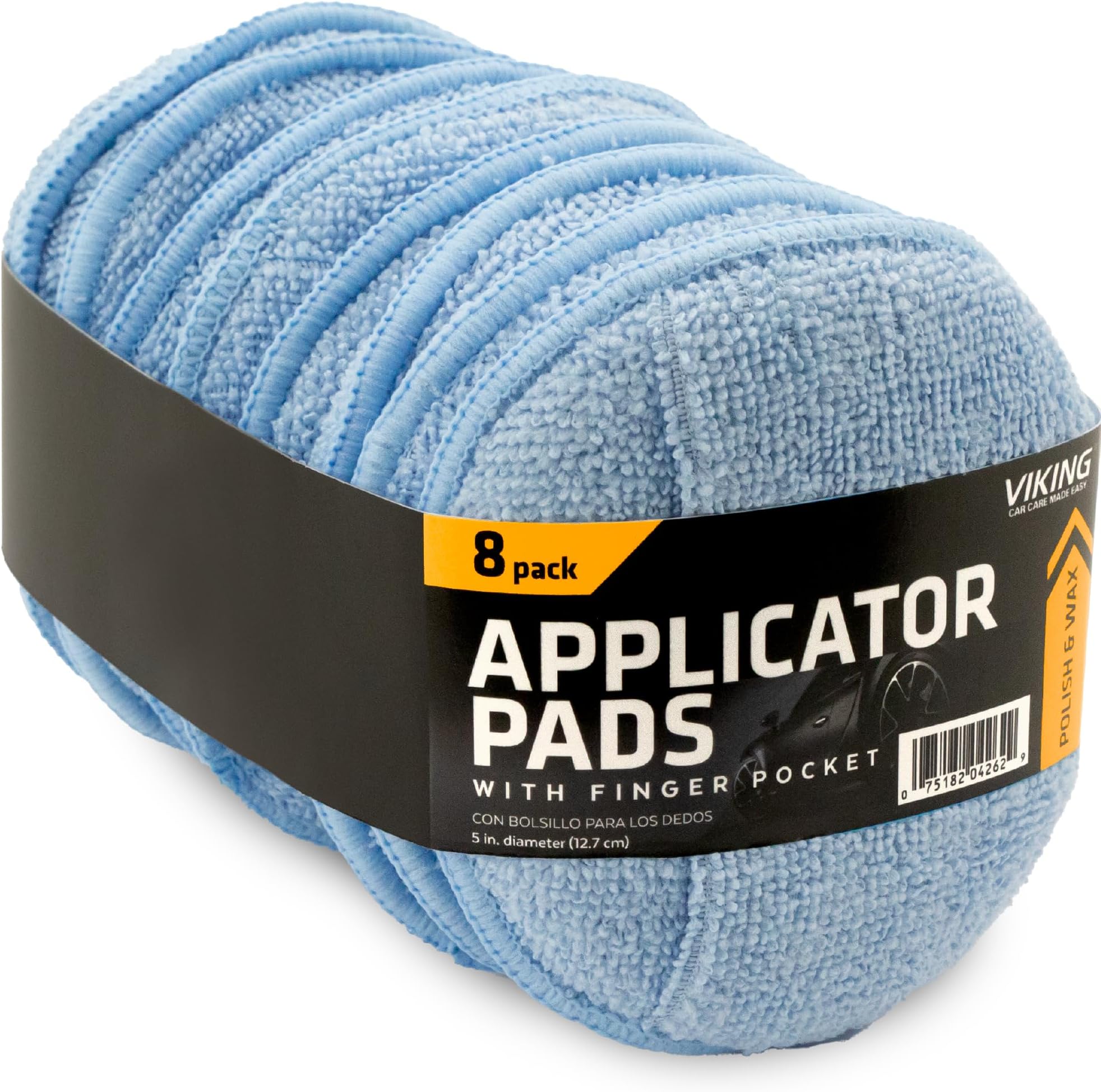 VIKING Microfiber Car Wax Applicator and Cleaning Pads with Finger Pockets - 5 in. Diameter, Blue, 8 Pack