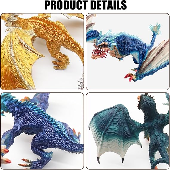 Fistone Western Dragon Toy Set, 3 PCS Realistic Battle Dragon, Lion Dragon, Demon Dragon Figurines, Creature Dragon Playset for Kids, Dragon Toy Action Figure for Kids Ages 3+
