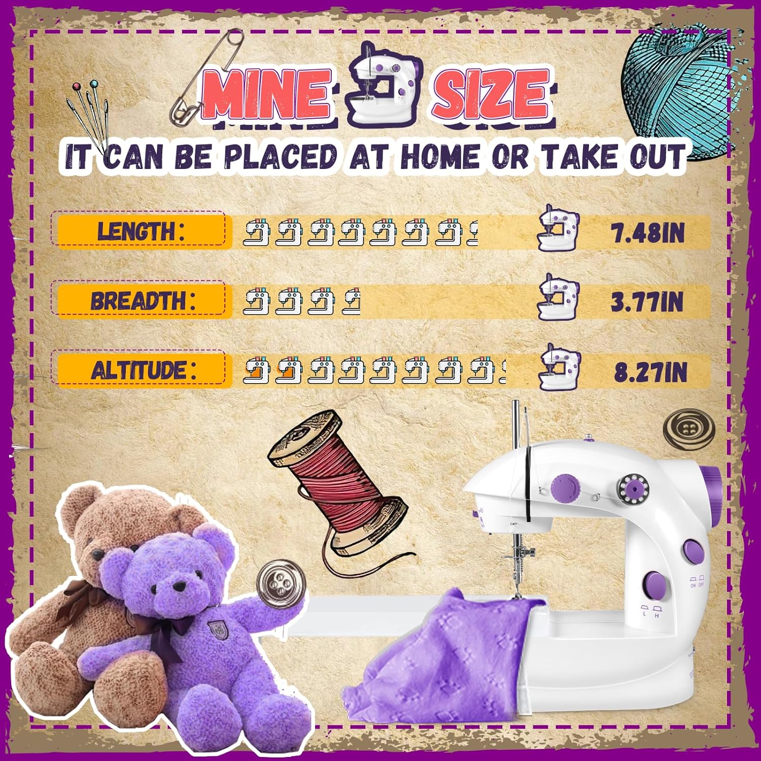 Portable Sewing Machine with Extension Table and Light,Mini Handheld Sewing Machine with Upgraded,Two Threads Double Speed Double Switches,Easy to Use for Kids,Beginners and DIY, White