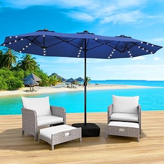 15FT Double-Sided Patio Umbrella with Base Included, Large Outdoor Rectangular Market Umbrella for Backyard, Poolside, Lawn & Garden