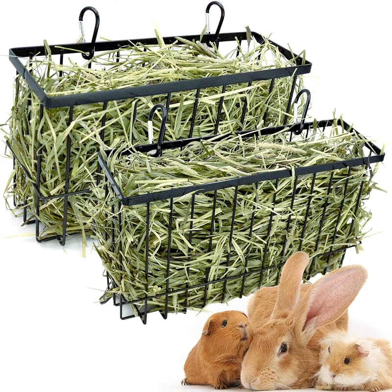 Comedouro para Feno de Metal para Coelhos e Pequenos Animais RAYFARMO com Presilha, Pacote com 2
