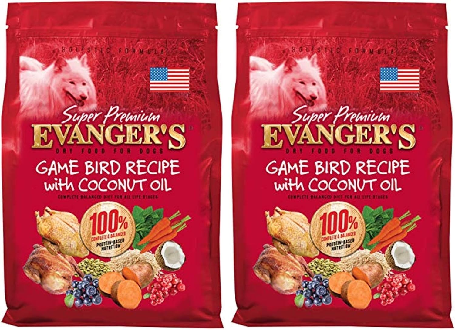 Evanger's Super Premium Gamebird Recipe with Coconut Oil Dry Food for Dogs (Pack of 2)