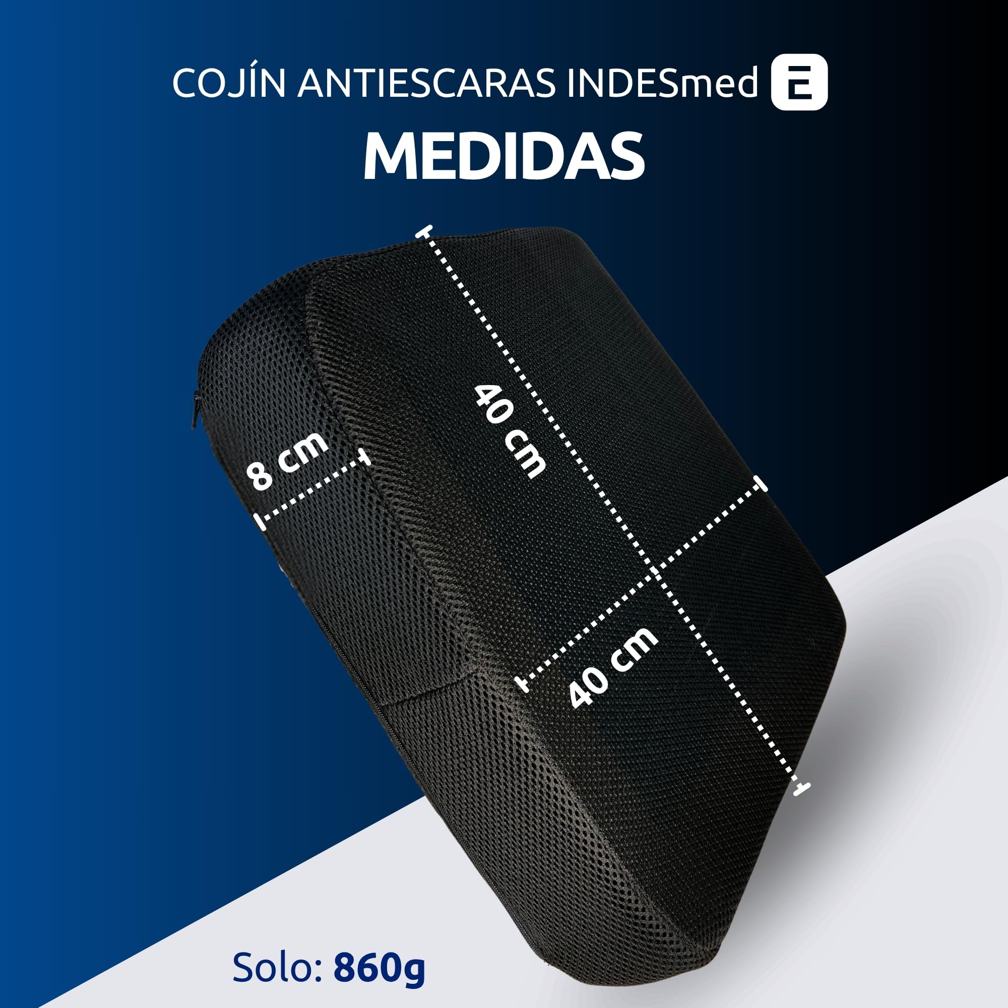 INDESMED Cojín Antiescaras de Gel y Viscoelástica Premium 40x40x8 cm - Prevención y Alivio de Úlceras por Presión | Ergonómico, Ortopédico, para Silla de Ruedas, Oficina y Coche | Funda Antideslizante