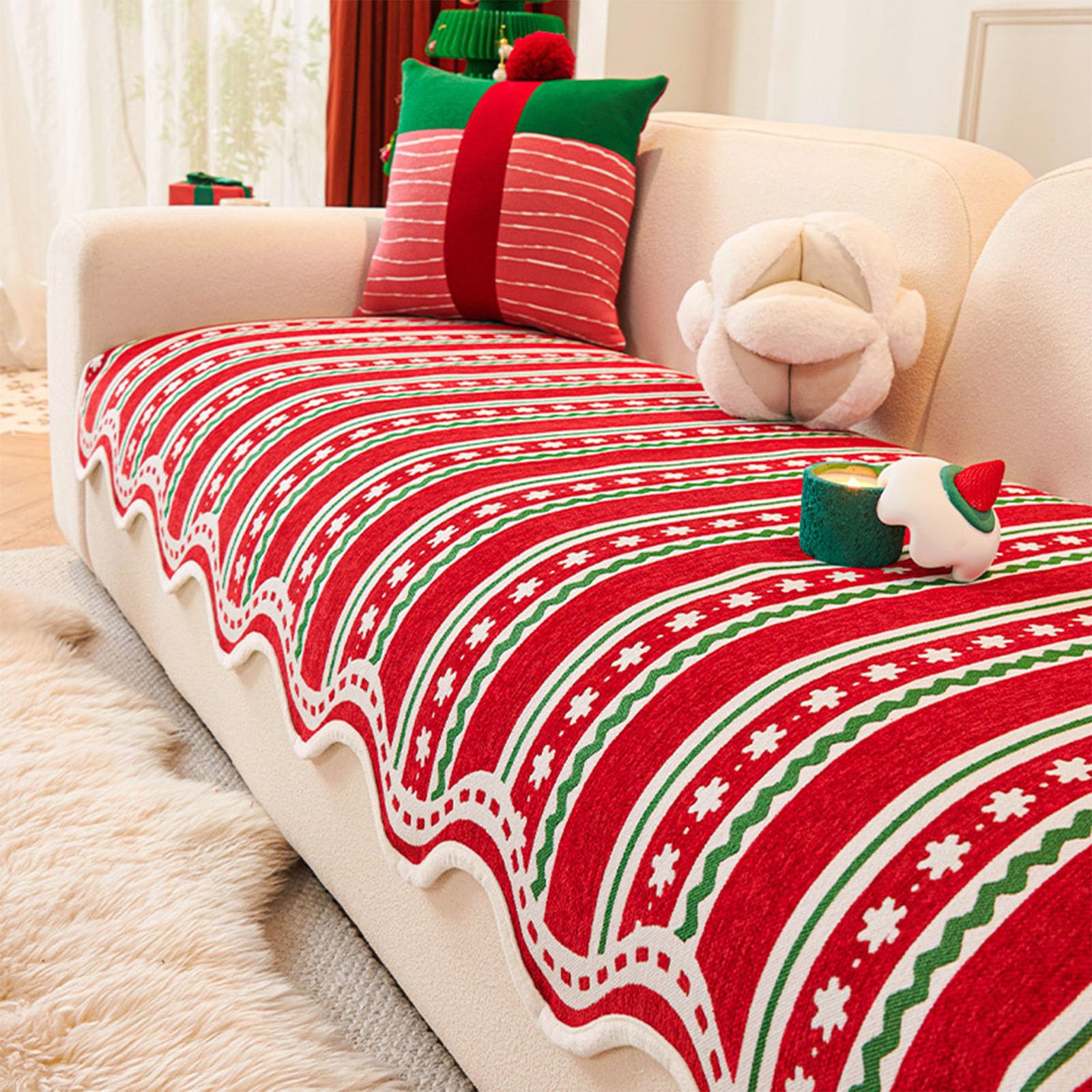 Coussin de canapé rouge de Noël antidérapant housse de siège toutes saisons