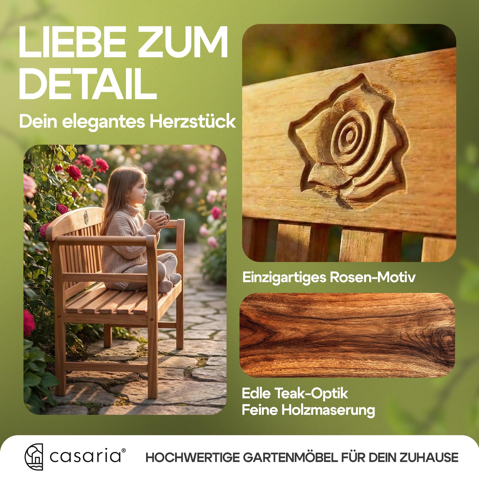 Casaria® Gartenbank FSC®-Zertifiziert Wetterfest | 158x43cm, Holz, 480kg Belastbarkeit, 3-Sitzer, Armlehne, Rückenlehne, Garten, Balkon, Eukalyptus, braun