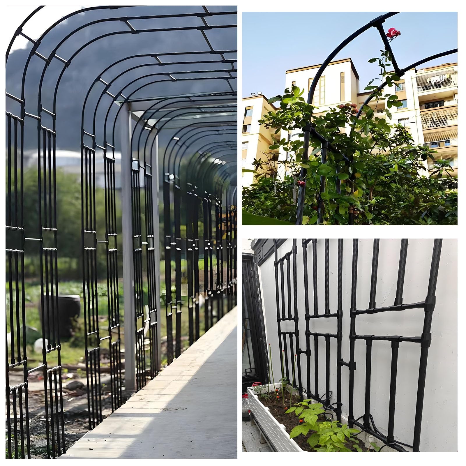 Traliccio da giardino in metallo per piante rampicanti, supporto per rose a semicerchio, supporto da parete, 1,2 m x 2,4 m, bianco, resistente, decorazione per esterni