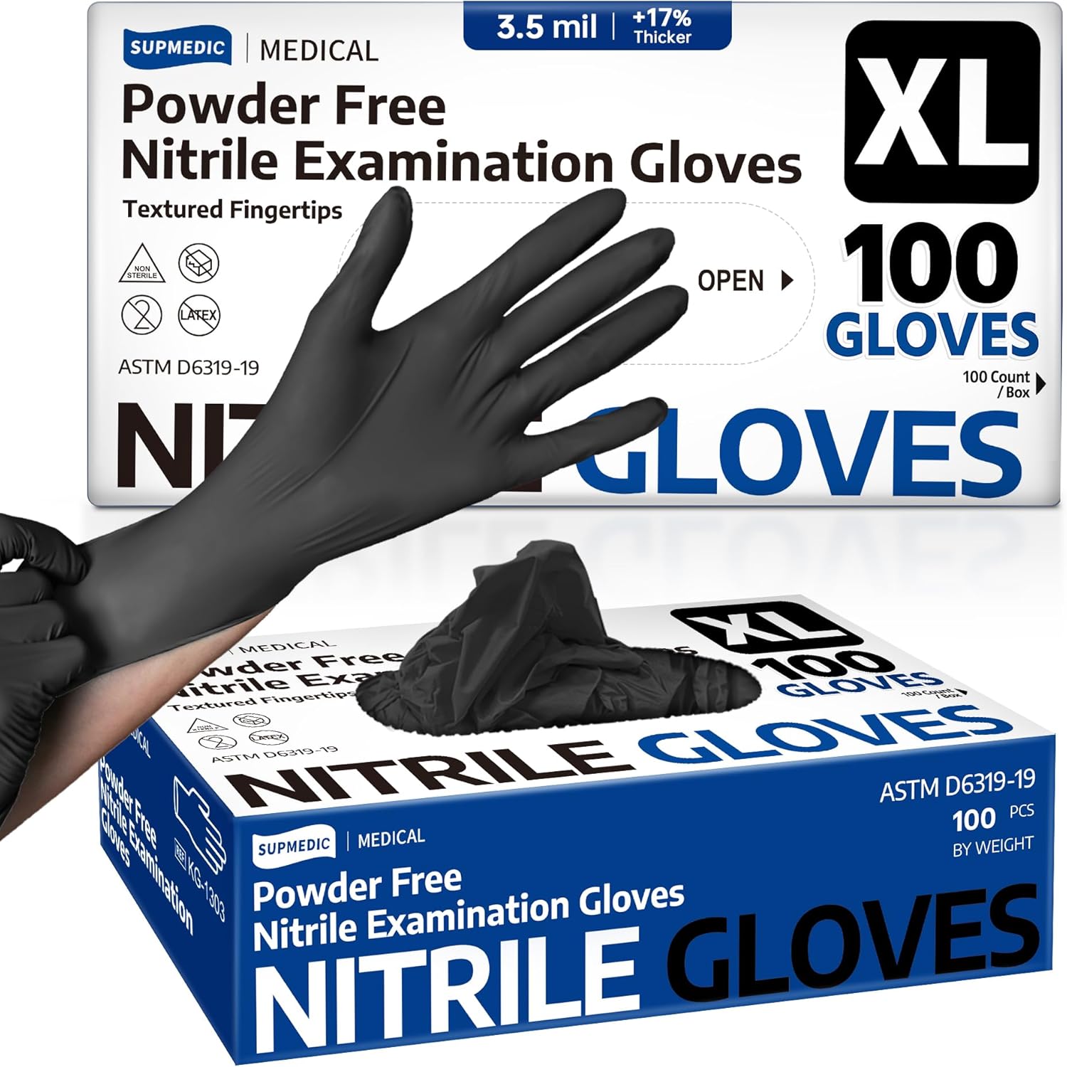 Medical Soft Max™ Nitrile Exam Gloves, Black 100 Pcs, Latex-Free & Powder-Free Food Safe Food Prep Disposable Gloves