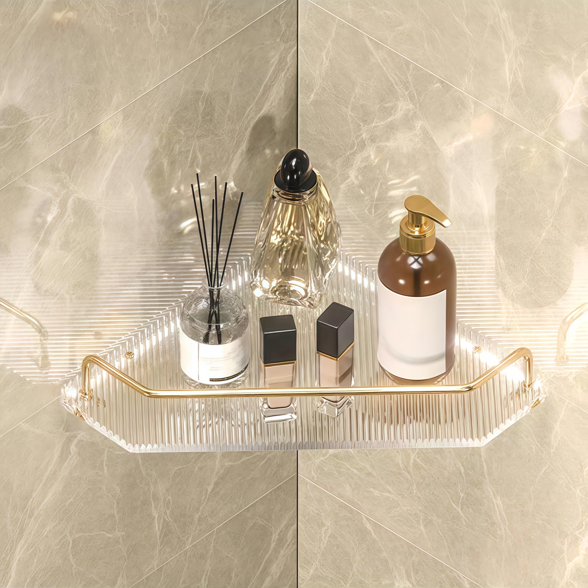 Yacoxe Gold 2 Corner Shower Caddy，Shower Corner Caddy，Corner Shower Caddy For Small Bathrooms，Waterproof Corner Shower Rack For Bathroom，Bathroom Corner Shelf， For Bathroom, Vanity And Kitchen(,1-Layer)