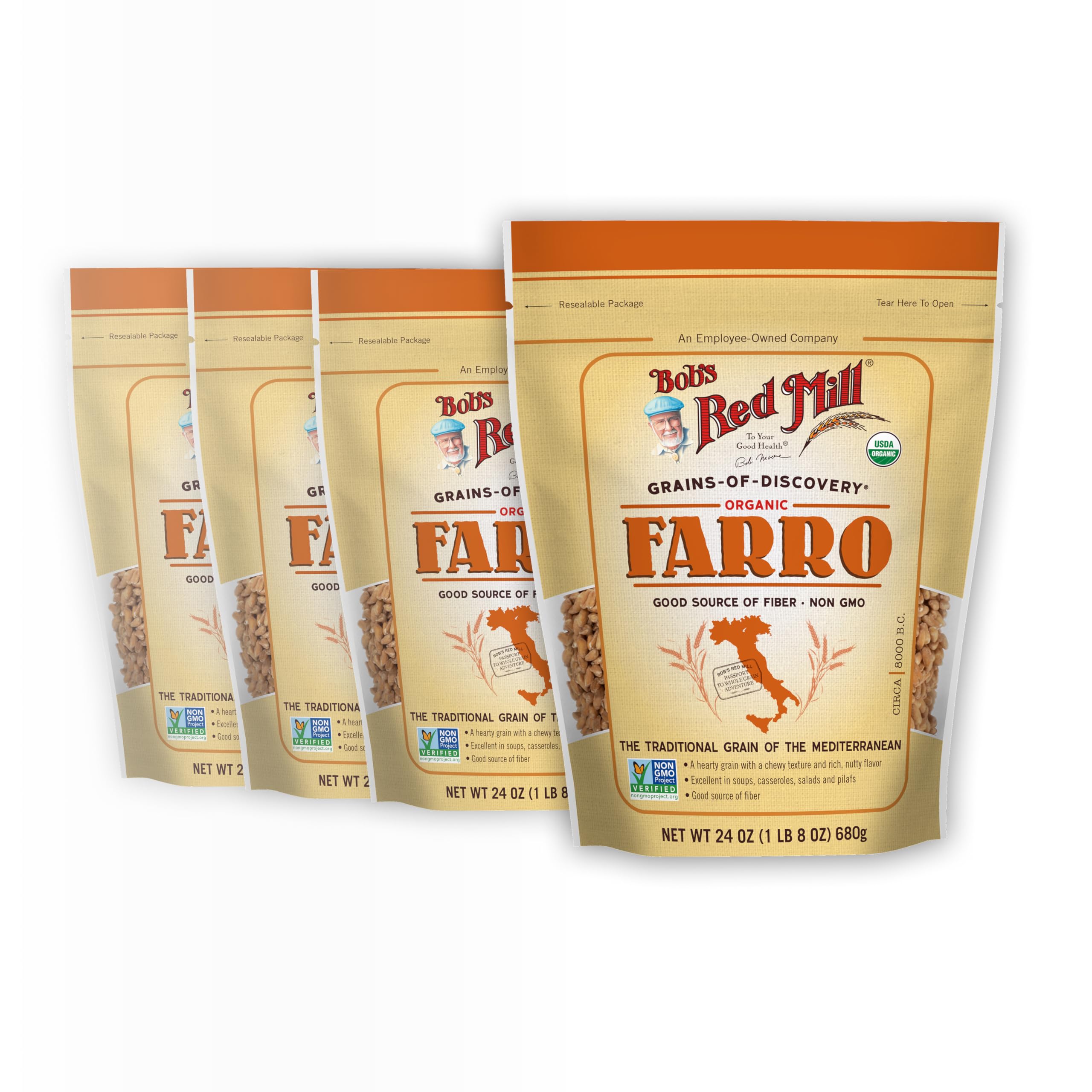 Bob's Red Mill Organic Farro Grain, 24oz (Pack of 4) - Non GMO, Vegan, Kosher