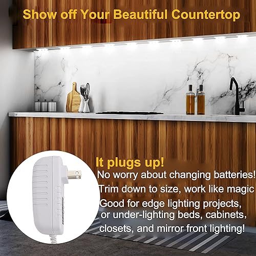 Miniatura 6 de LPHUMEX Iluminación flexible de 10 pies + 14 pies, luces LED blancas ultra brillantes, con interruptor de atenuación y adaptador de corriente, para