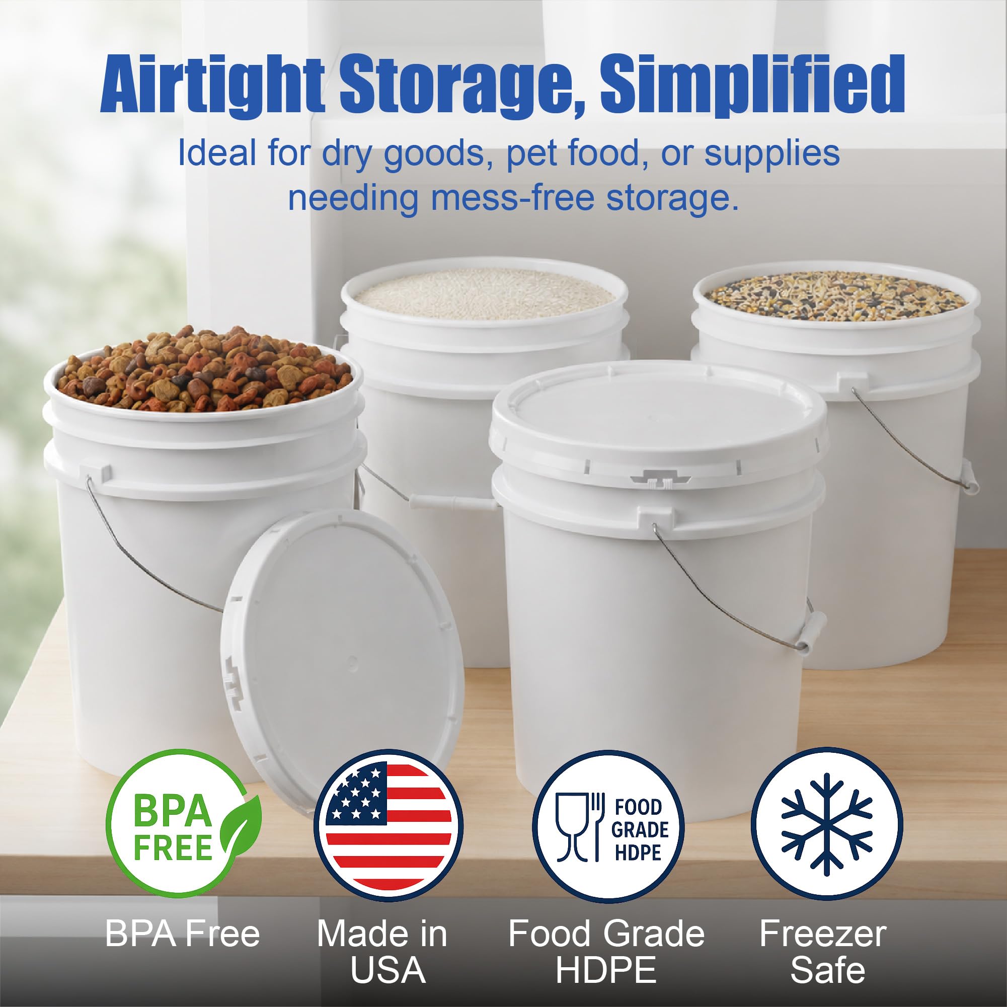 5 Gallon Bucket - Food Grade wLid BPA-Free12 Pack - White | Airtight Gasketed Tear Strip Lid Heavy-Duty 90 Mil HDPE Plastic Pail Bulk Storage Food Safe Durable Container Made in USA product thumbnail 4