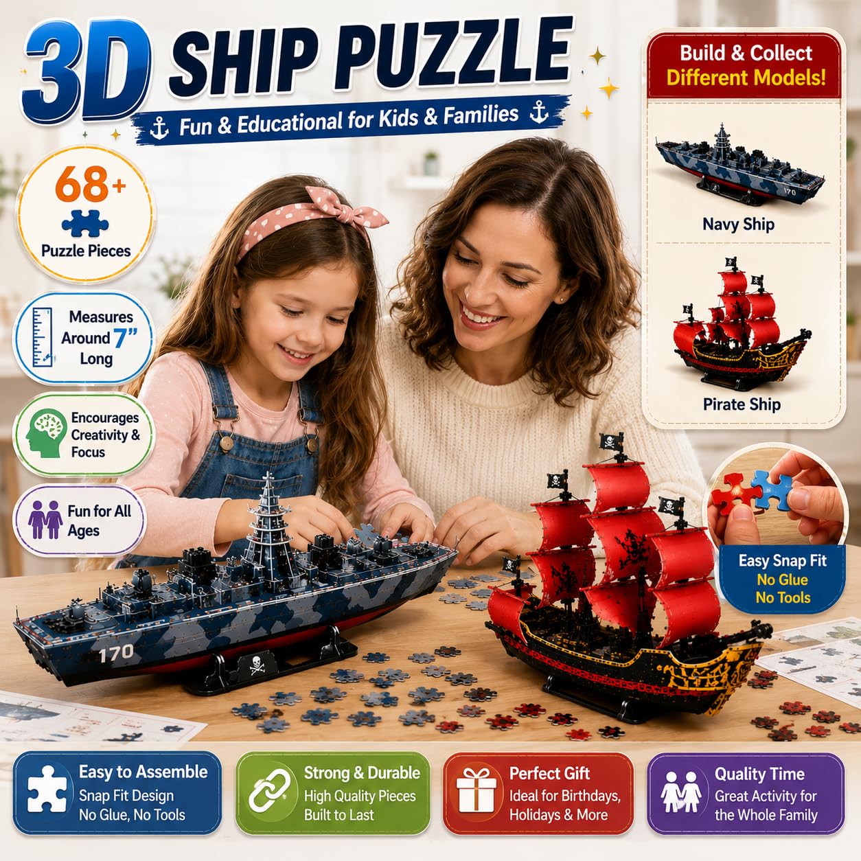 3D DIY Ship Puzzle Kit - Build 2 Ships for Kids! -4